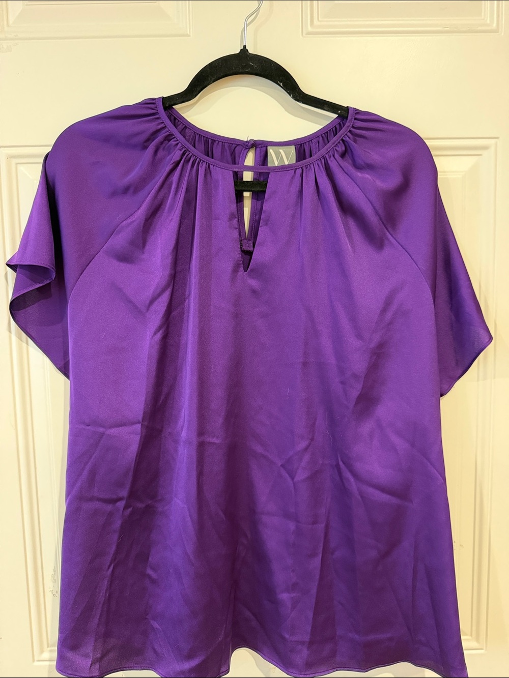Worthington Purple Keyhole Flutter-Sleeve Blouse